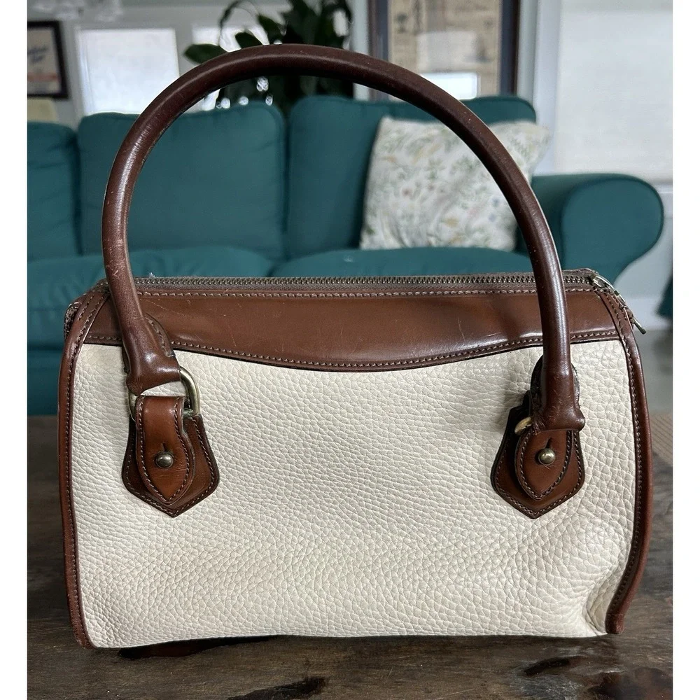 Dooney & Bourke Rare Vintage AWL Satchel Handbag in Bone &‎ Burnt Cedar